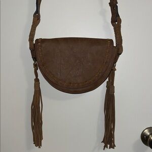 Brown Leather Like Crossbody Bag